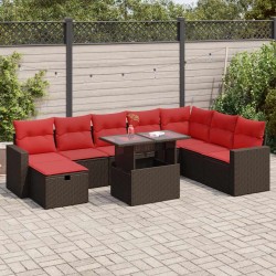 Salon de jardin 8 pcs avec coussins gris résine tressée 473981473981