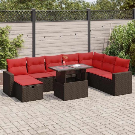 Salon de jardin 8 pcs avec coussins gris résine tressée 473981473981