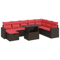 Salon de jardin 8 pcs avec coussins gris résine tressée 473981473981