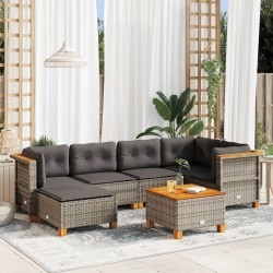 Salon de jardin 8 pcs avec coussins gris résine tressée 474047474047