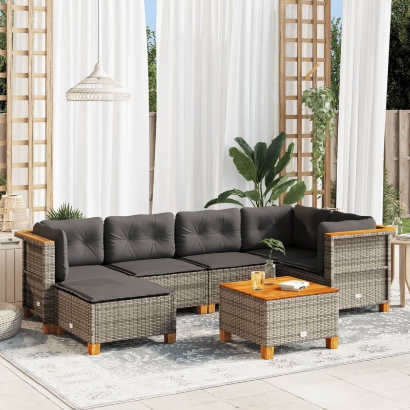 Salon de jardin 8 pcs avec coussins gris résine tressée 474047474047