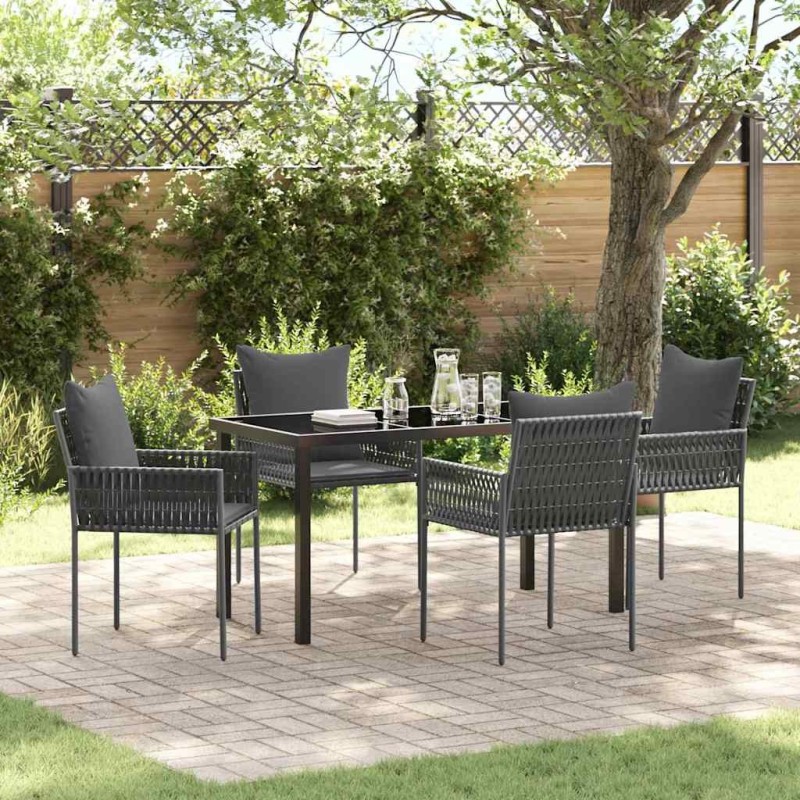Salon de jardin 6 pièces avec coussins, bois d'acacia crème et corde 474913474913