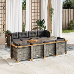 Salon de jardin 8 pcs avec coussins gris résine tressée 474980474980
