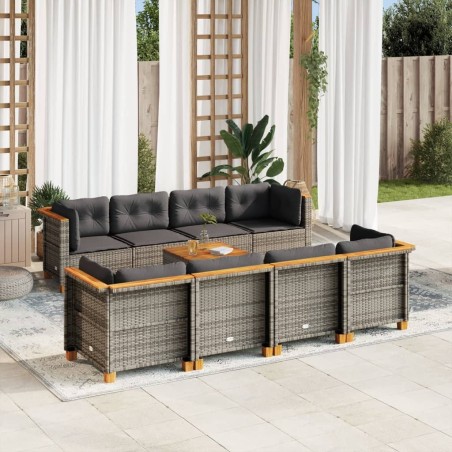 Salon de jardin 8 pcs avec coussins gris résine tressée 474980474980