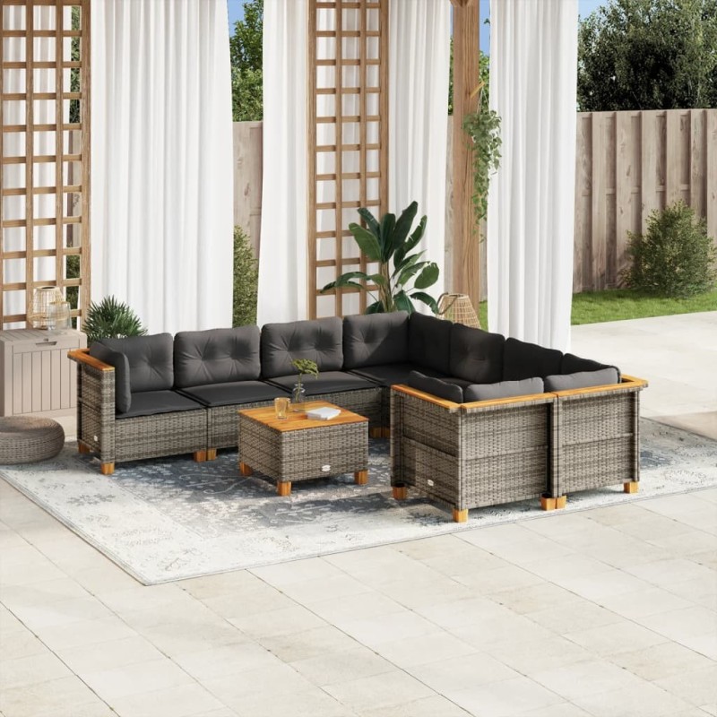 Salon de jardin 8 pcs avec coussins gris résine tressée 474989474989