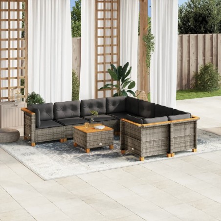 Salon de jardin 8 pcs avec coussins gris résine tressée 474989474989