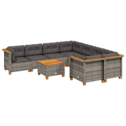 Salon de jardin 8 pcs avec coussins gris résine tressée 474989474989
