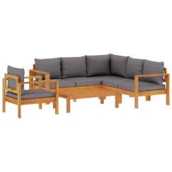 Salon de jardin avec coussins 7 pcs noir résine tressée acacia 479052479052