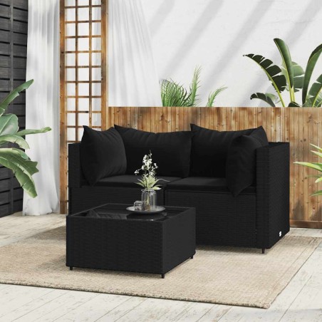 Ensemble de canapé de jardin avec coussin 11 pcs Noir polyrotin 479054479054