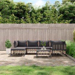 Ensemble de canapé de jardin avec coussin 7 pcs Noir Poly rotin 479055479055