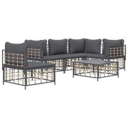 Ensemble de canapé de jardin avec coussin 6 pcs Noir Aluminium 479059479059