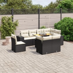 Salon de jardin avec coussins 7 pcs gris résine tressée acacia 479081479081