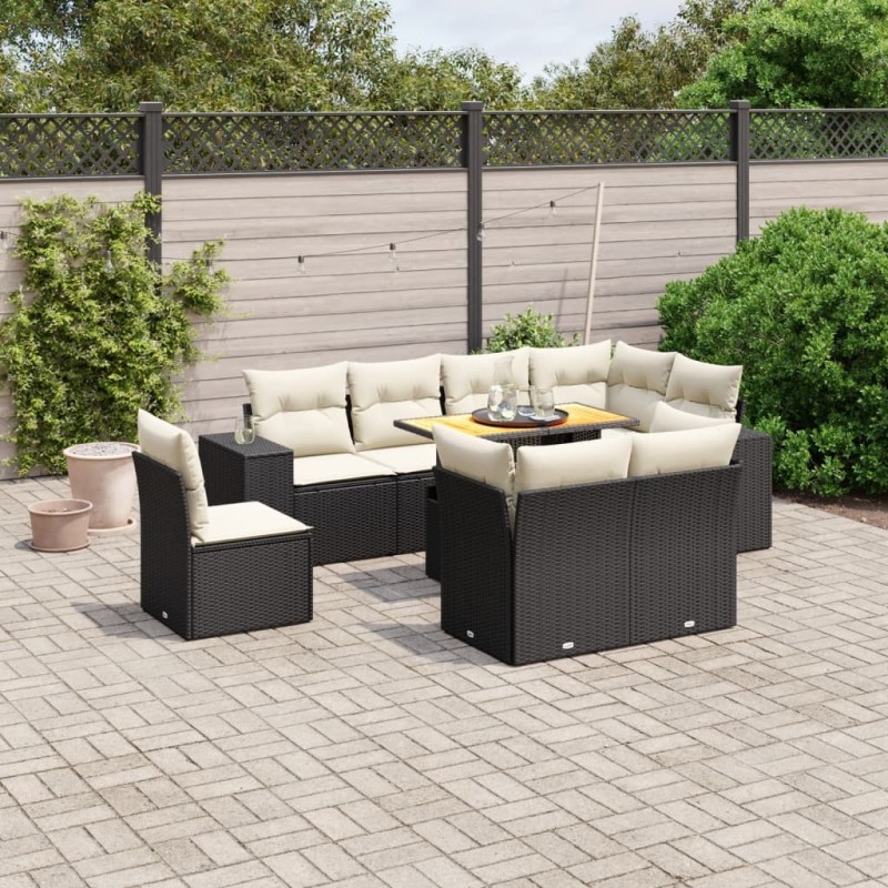Salon de jardin avec coussins 7 pcs gris résine tressée acacia 479081479081