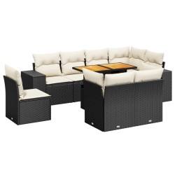 Salon de jardin avec coussins 7 pcs gris résine tressée acacia 479081479081