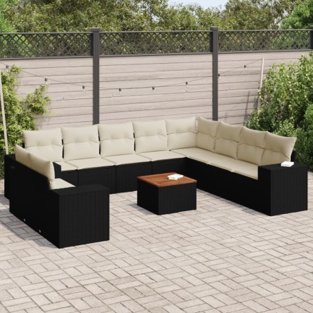 Salon de jardin 7 pcs avec coussins noir résine tressée 479114479114