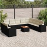 Salon de jardin 7 pcs avec coussins noir résine tressée 479114479114