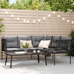 Salon de jardin 6 pcs avec coussins noir résine tressée acacia 479118479118