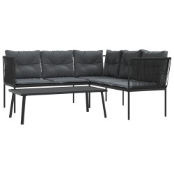 Salon de jardin 6 pcs avec coussins noir résine tressée acacia 479118479118