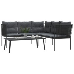 Salon de jardin 6 pcs avec coussins noir résine tressée acacia 479118479118