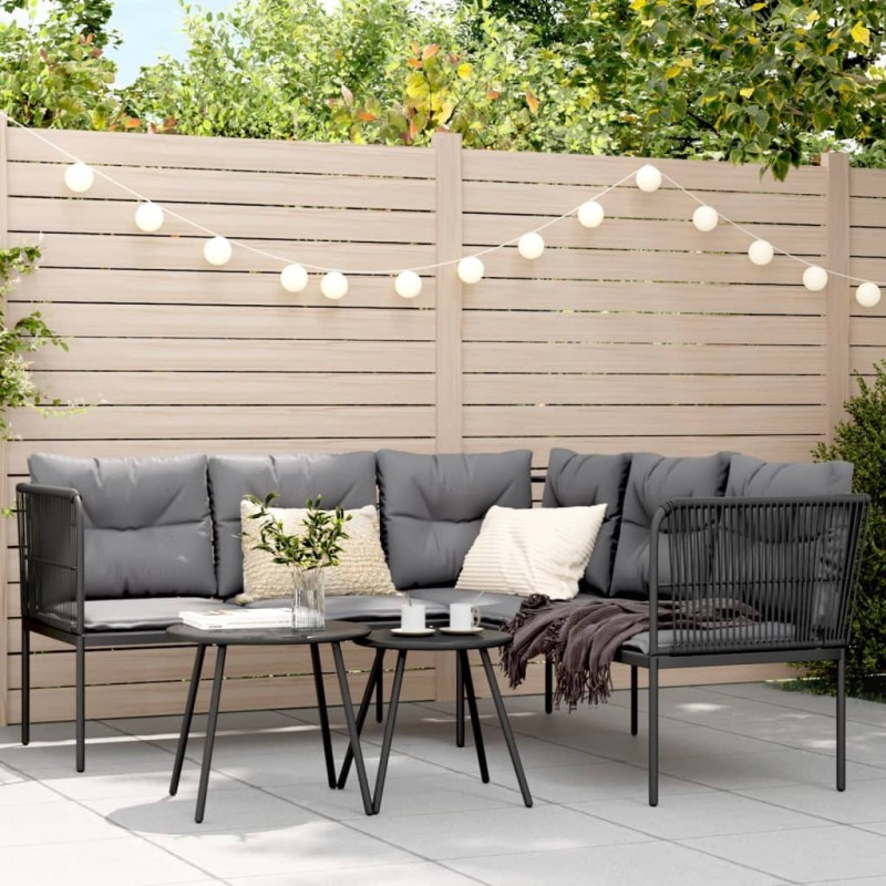 Salon de jardin 6 pcs avec coussins noir résine tressée 479119479119