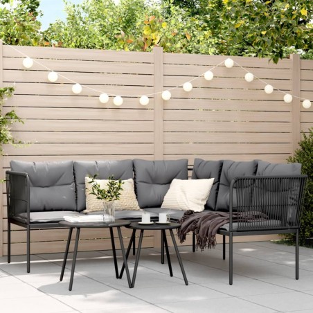 Salon de jardin 6 pcs avec coussins noir résine tressée 479119479119