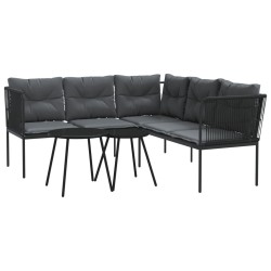 Salon de jardin 6 pcs avec coussins noir résine tressée 479119479119