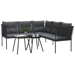 Salon de jardin 6 pcs avec coussins noir résine tressée 479119479119