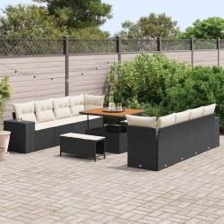 Salon de jardin 6 pcs avec coussins noir résine tressée 479120479120
