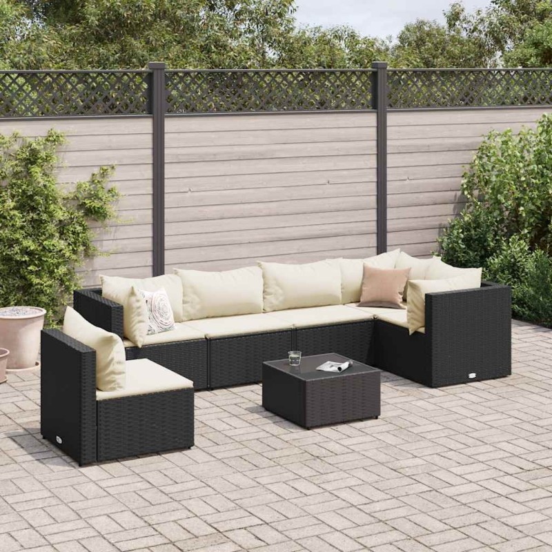 Salon de jardin 9 pcs avec coussins noir résine tressée 479135479135