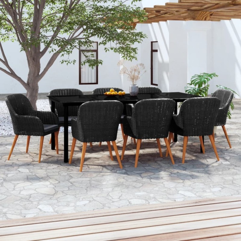 Mobilier à dîner d'extérieur 7 pcs Résine tressée Noir 479163479163