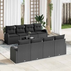 Ensemble de canapé de jardin avec coussin 7 pcs Noir Poly rotin 480079480079