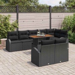 Ensemble de canapé de jardin 9 pcs Noir et blanc Poly rotin 480084480084