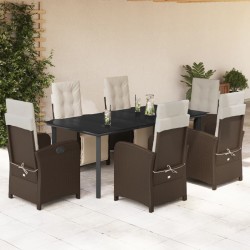 Salon de jardin avec coussins 7pcs marron résine tressée acacia 480167480167