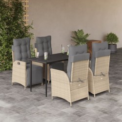 Salon de jardin 7 pcs Résine tressée et bois d'eucalyptus Noir 480187480187
