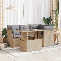 Salon de jardin 7 pcs avec coussins noir résine tressée 480773480773