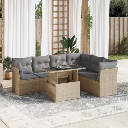 Salon de jardin avec coussins 10 pcs beige résine tressée 480798480798