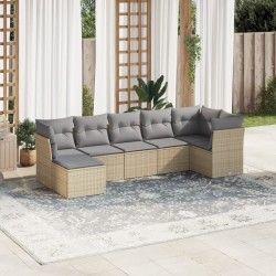 Salon de jardin avec coussins 7 pcs beige résine tressée 480801480801