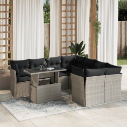 Salon de jardin avec coussins 9 pcs beige résine tressée 480825480825