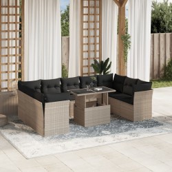 Salon de jardin 10 pcs avec coussins noir résine tressée 480866480866