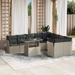 Salon de jardin 10 pcs avec coussins noir résine tressée 480867480867