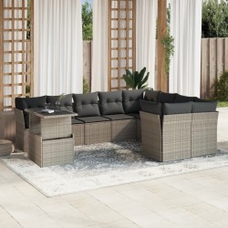 Salon de jardin 10 pcs avec coussins noir résine tressée 480868480868