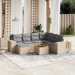 Salon de jardin 11 pcs avec coussins beige résine tressée 480945480945