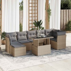 Salon de jardin avec coussins 10 pcs beige résine tressée 480949480949