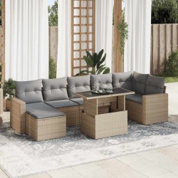 Salon de jardin avec coussins 10 pcs beige résine tressée 480950480950