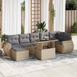 Salon de jardin avec coussins 10 pcs beige résine tressée 480952480952