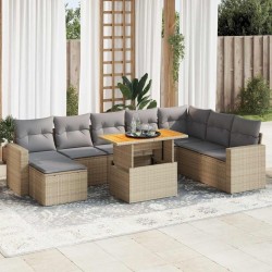 Salon de jardin avec coussins 8 pcs beige résine tressée 480971480971