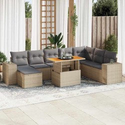 Salon de jardin avec coussins 8 pcs beige résine tressée 480974480974