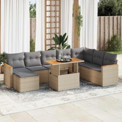 Salon de jardin avec coussins 8 pcs beige résine tressée 480975480975