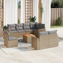 Salon de jardin avec coussins 9 pcs beige résine tressée 480979480979