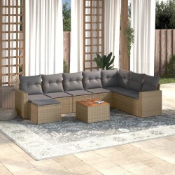 Salon de jardin avec coussins 9 pcs beige résine tressée 480980480980